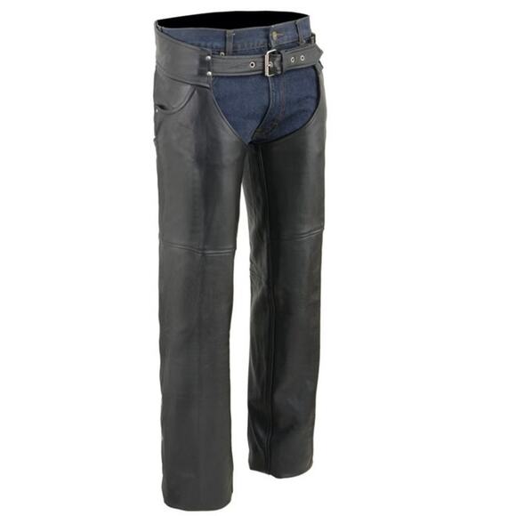 NWT Event Leather EL1101 Men's Classic Black Leather Chaps with Jean Pockets - Picture 1 of 12